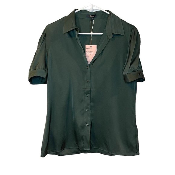 Quince Tops - Quince Forest Green Silk Puff Sleeve Blouse Career Top sz S Small Women's NWT